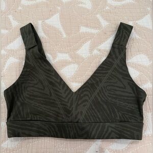 Glyder Tide Sports Bra in Olive Green Zebra Print